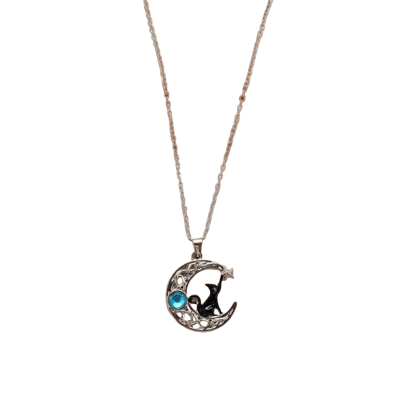 Black Cat Moonstone Pendant Necklace