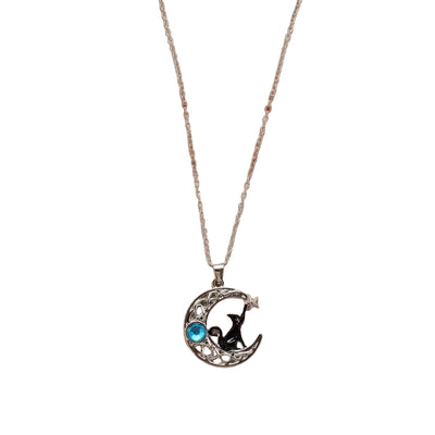 Black Cat Moonstone Pendant Necklace