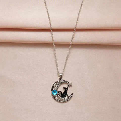 Black Cat Moonstone Pendant Necklace
