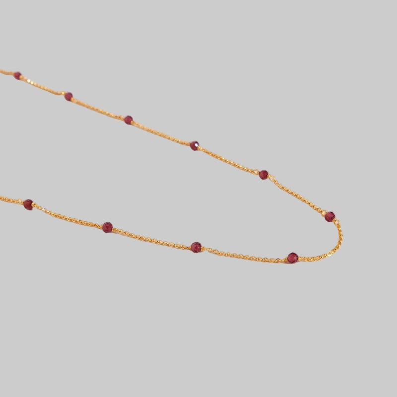 GEEZENCA S925 Silver Natural Garnet Spaced Beads Chain Necklace Red Stone Chic Layering Choker Necklaces For Stack 2024 New Gift