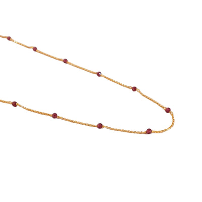 Minimalist Beaded Gold Chain Necklace with Garnet Accents