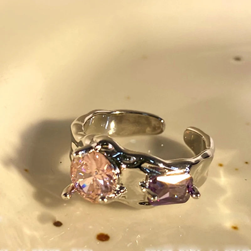 PANJBJ 925 Sterling Silve Moonstone Irregular Ring for Women Party Gift Adjustabler Personality Korean Dropshipping