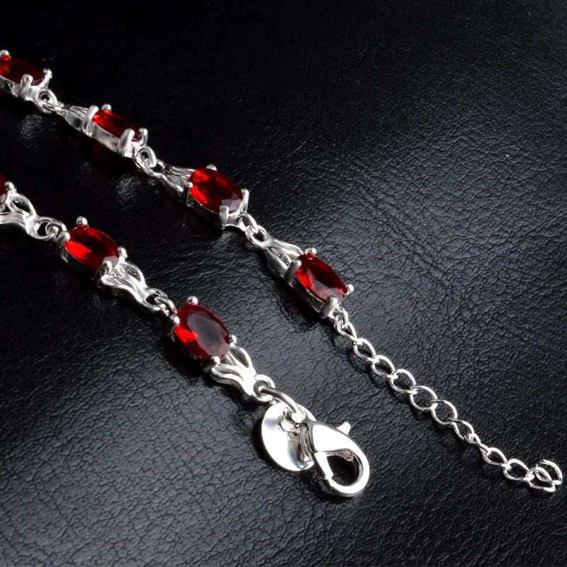 Tennis Bracelet of Deep Red Garnet Birthstone