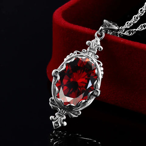 925 Sterling Silver Garnet Pendant Necklace