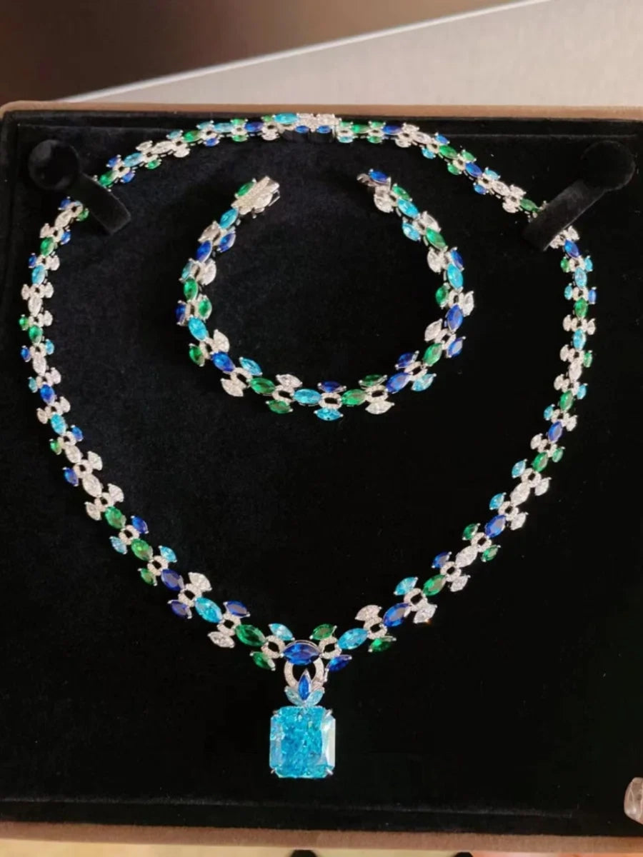 CUMEE New Fashion Original Blue Super Aquamarine Necklace for Women  925 Silver Plated Gold Engagement