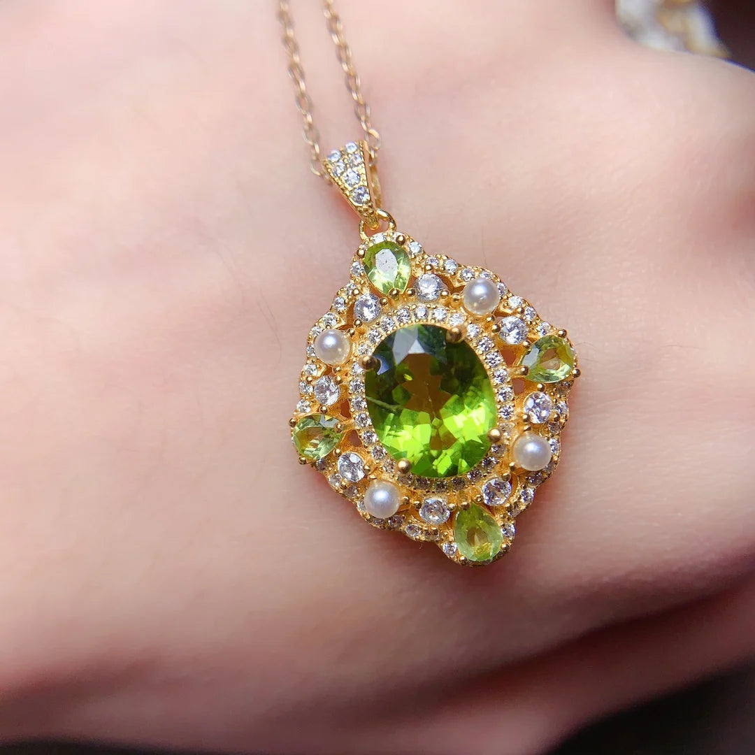 Pendant 925 Sterling Silver Natural Peridot women's Fire Color Super Good Free Shipping Jewelry Certified Jewelry Boutique