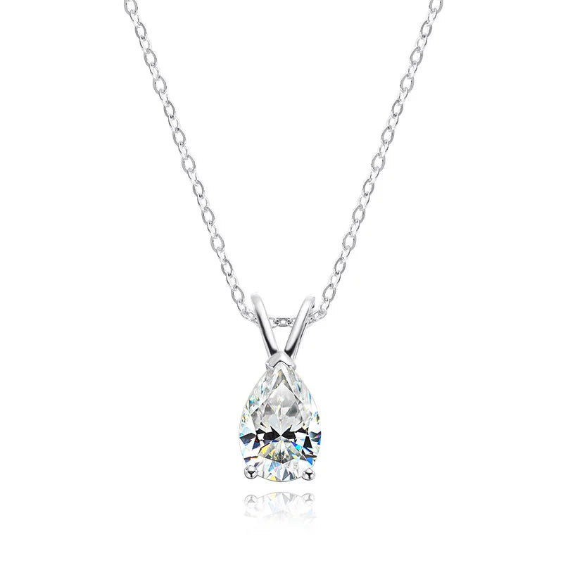 Pear Cut Diamond Solitaire Necklace | White Gold V-Bale Pendant