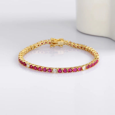 Solid Real 925 Silver Tennis Bracelet 3MM Ruby Fuchsia Pink Mix White Cubic Zircon 15-21 CM Chain Fine Jewelry For Women