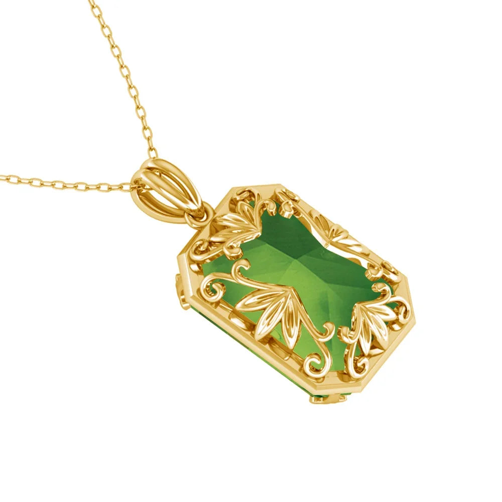 Real Sterling Sliver Necklace Pendant Peridot Birthstone Gold Plated Fine Jewelry  Anniversary Party For Women Accessorie