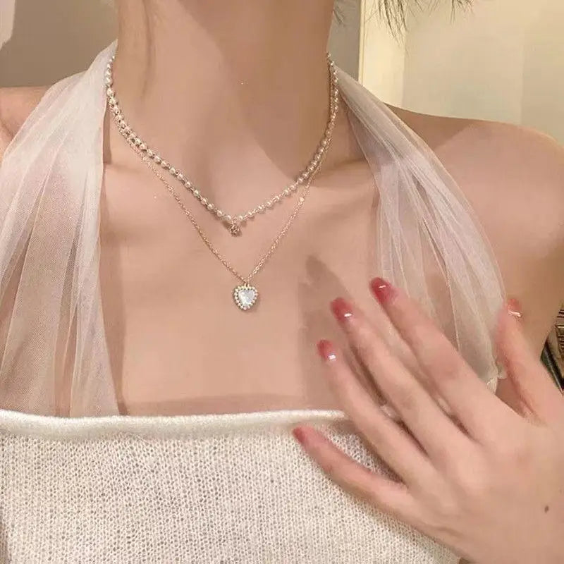 Simple Stacked Retro Imitation Emerald Green Pearl Multi-layer Necklace For Women Fashionable Jewelry Accessories Birthday Gifts