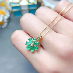New Luxury Japan and Korea Pure Natural Emerald Clavicle Chain Pendant Necklace S925 Sterling Silver Inlaid Gold Plated