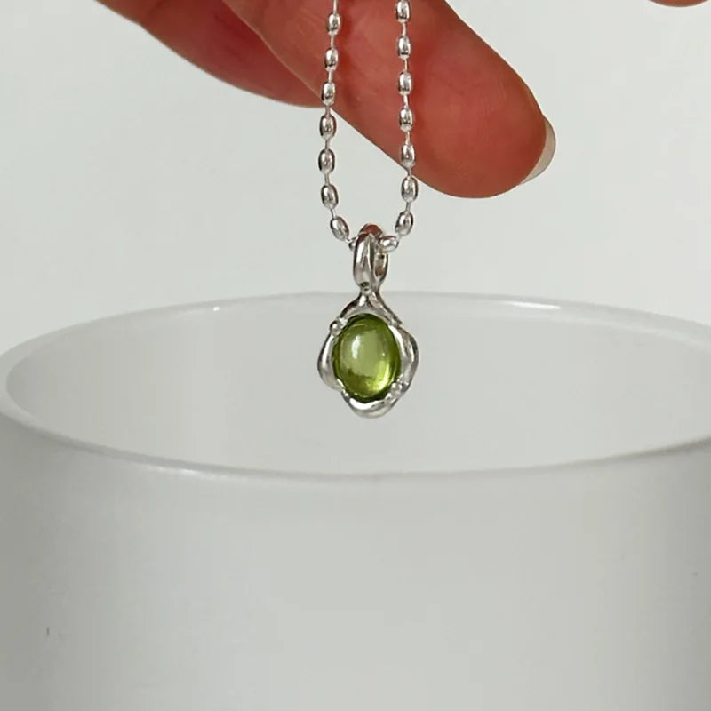 VENTFILLE 925 Sterling Silver Green Crystal Necklace for Women Girl Temperament Banquet Water Drop Jewelry Gift Dropshipping