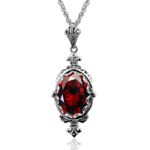925 Sterling Silver Garnet Pendant Necklace