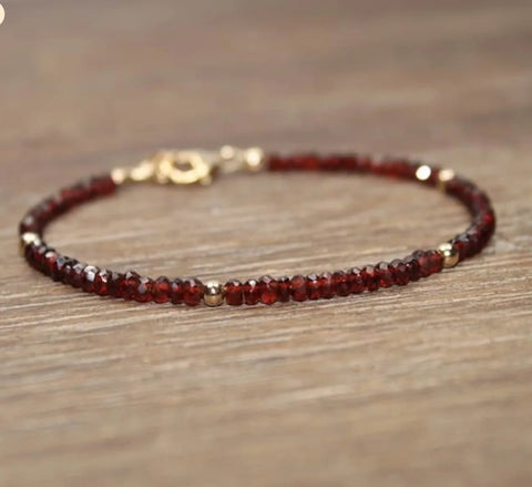 Minimalist Garnet Seed Bead Stacking Bracelet