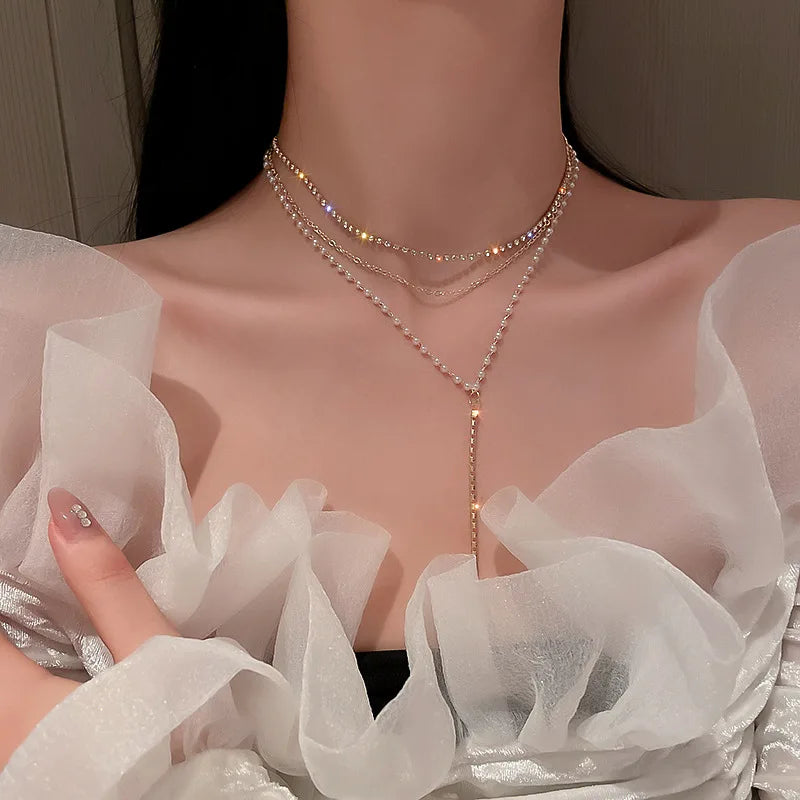 Simple Stacked Retro Imitation Emerald Green Pearl Multi-layer Necklace For Women Fashionable Jewelry Accessories Birthday Gifts