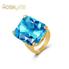 WOSIKATE Square Sapphire Rings For Women Silver 925 Jewelry Trendy Gold Plated Wedding Jewelry With Gemstones Female Ring Gifts