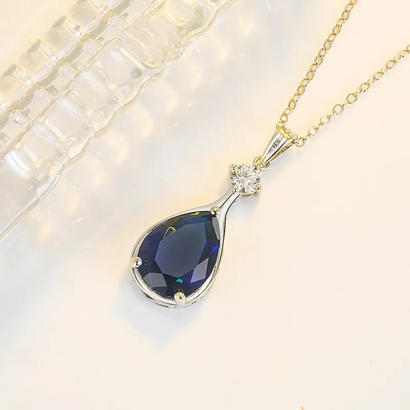 Sterling Silver Blue Sapphire Pendant Necklace