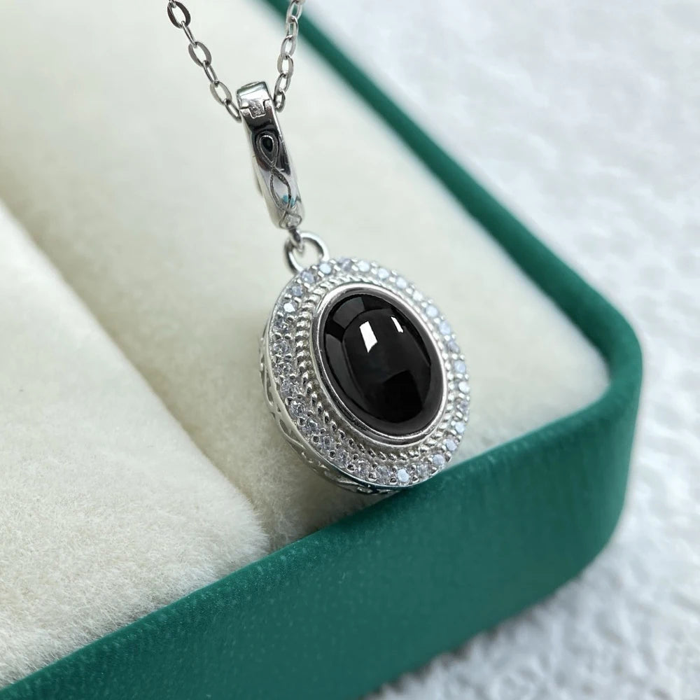 925 Sterling Silver Natural Moonstone Pendants Oval 10*14MM Skeleton Simple Design Necklace With Crystal For Women Men