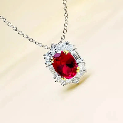 3ct Lab Grown Ruby Necklace For Wowen 925 Silver Plated 18k Gold Necklace