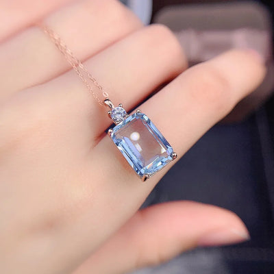 Geometric Square Aquamarine Solitaire Necklace for Pisces