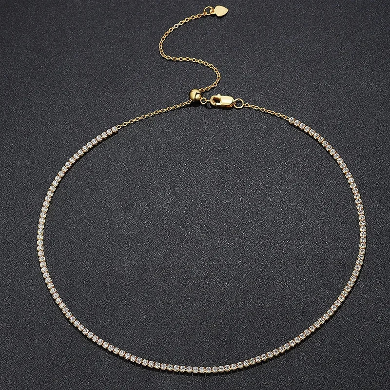 Moissanite Tennis Choker Necklace for Women S925 Silver Plated 18K Gold Adjustable Full Diamond Neck Chain