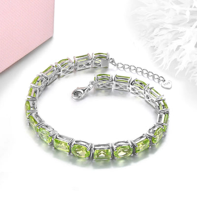 Natural Peridot Sterling Silver Bracelet 25 Carats Genuine Birthstone August Luxury Gorgerous Fine Jewelrys S925 Anniversary