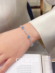 Cumee Cut Dainty Daily Square Princess Cultivate Synthetic Aquamarine Bracelet 925 Sterling Silver Gold Plated