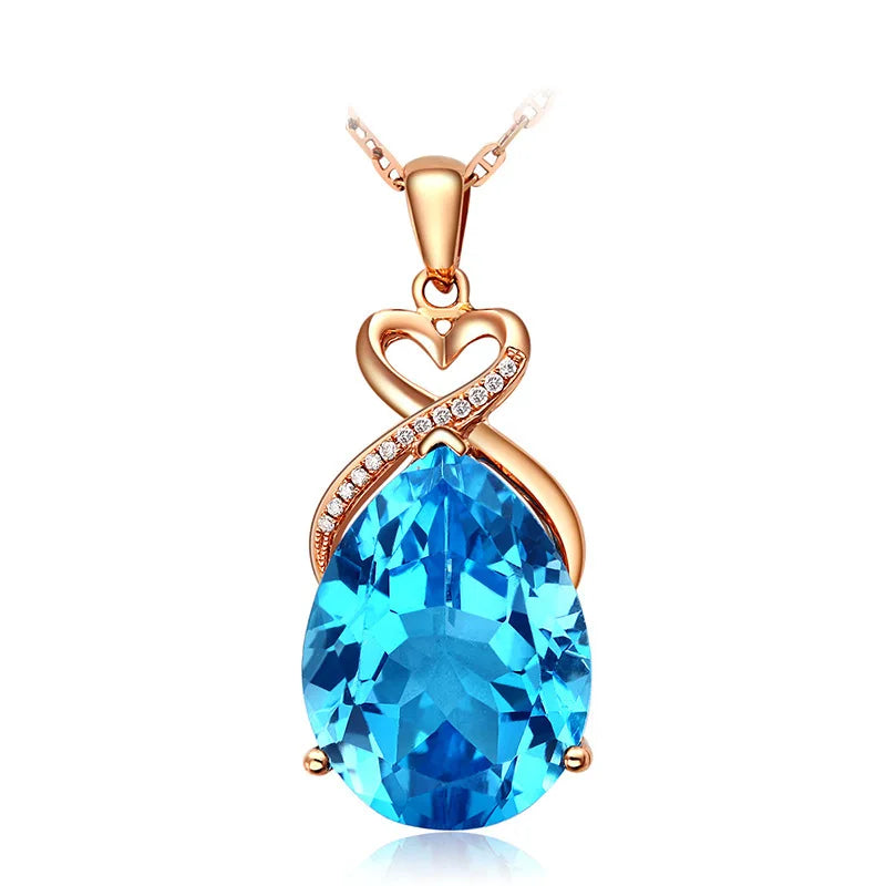 14K Rose Gold 3 Carats Blue Sapphire Pendant Necklace