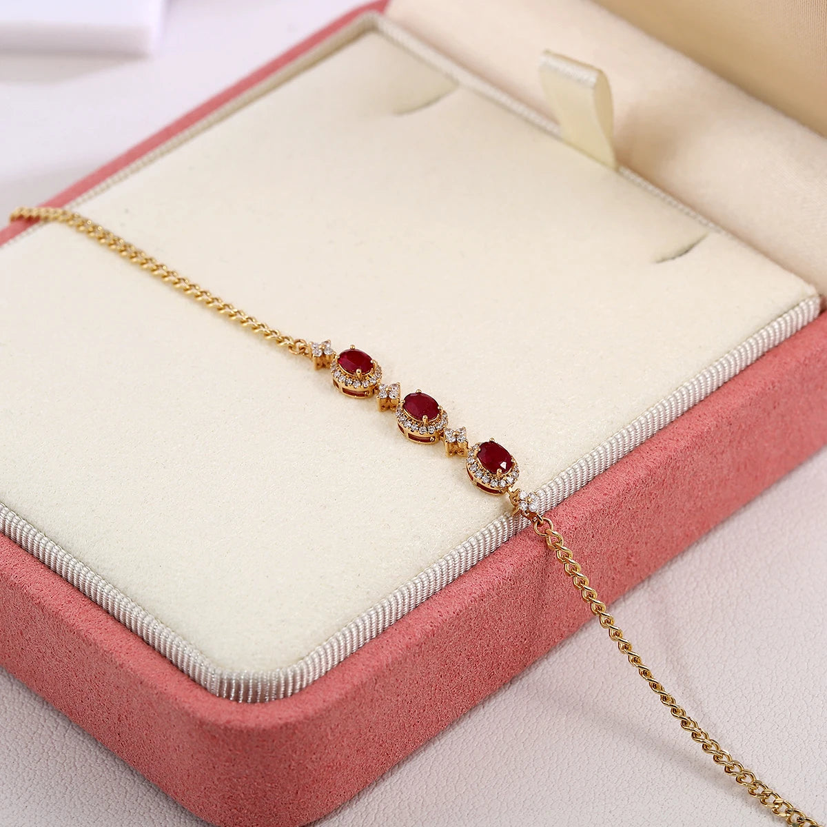 Provence Luxury Bracelet Ruby gemstone lab diamonds Halo set 18K yellow gold Chain Premium Jewelry Women Everyday Accessories