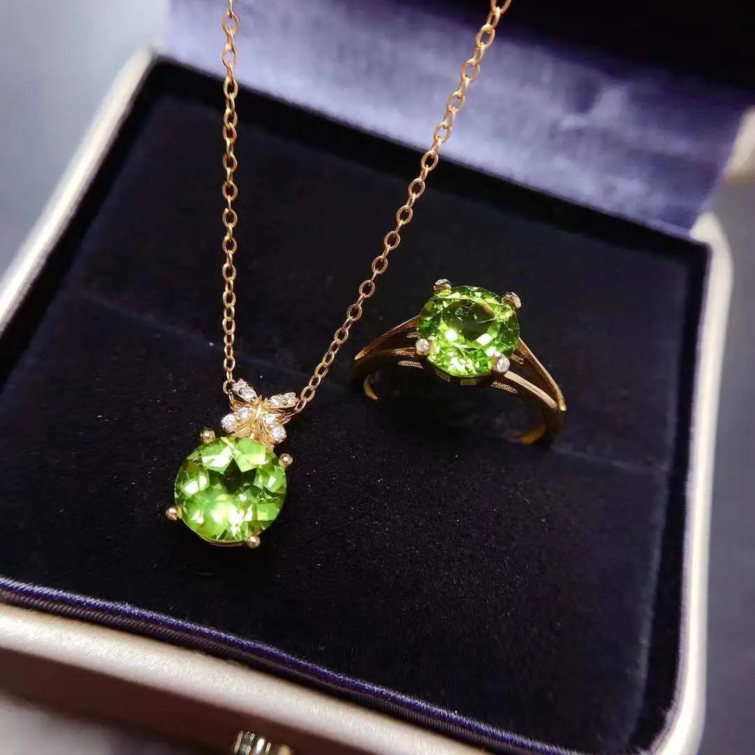 Peridot Set 925 Silver Inlaid With Colored Gemstones Jewelry Ring Earrings Necklace Women'S Accessories