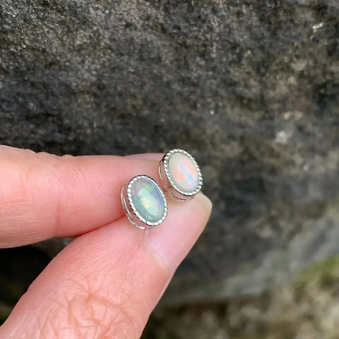 Vintage Natural Opal Stud Earrings