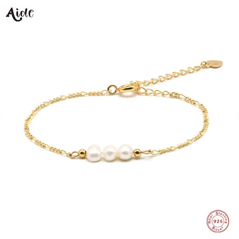 Sterling Silver Imitation Pearl Heart Charm Bracelet