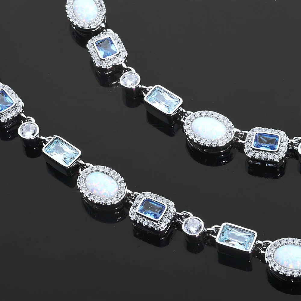 Women's New Blue Diamond Bracelet Geometric Circular Chain Colorful Opal Sparkling Accessories Holiday Gift