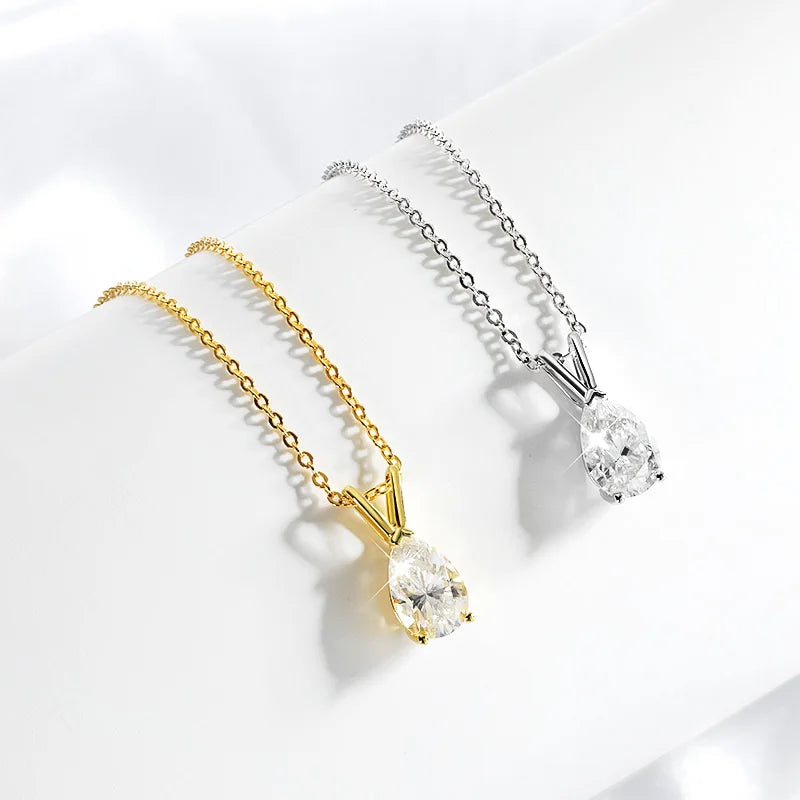 Pear Cut Diamond Solitaire Necklace | White Gold V-Bale Pendant