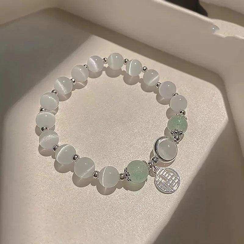 Jewelry Women's New Moonlight Crystal Bracelet Opal Aquamarine Light Luxury Leaf Elastic Bracelet