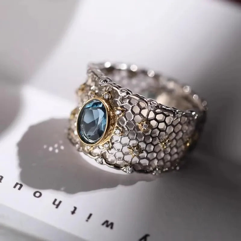 PANJBJ 925 Sterling Silve Moonstone Irregular Ring for Women Party Gift Adjustabler Personality Korean Dropshipping