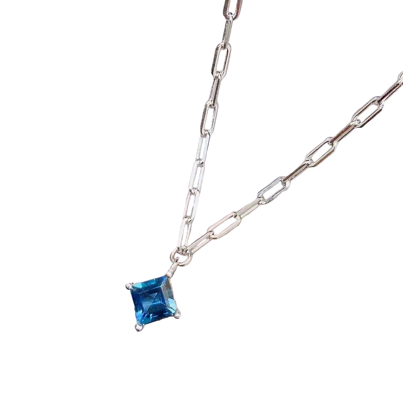 Pure London Blue Topaz Pendant for Daily Wear 5mm 0.6ct VVS Natural Topaz Necklace Pendant 925 Silver Gemstone Jewelry