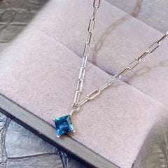 Pure London Blue Topaz Pendant for Daily Wear 5mm 0.6ct VVS Natural Topaz Necklace Pendant 925 Silver Gemstone Jewelry