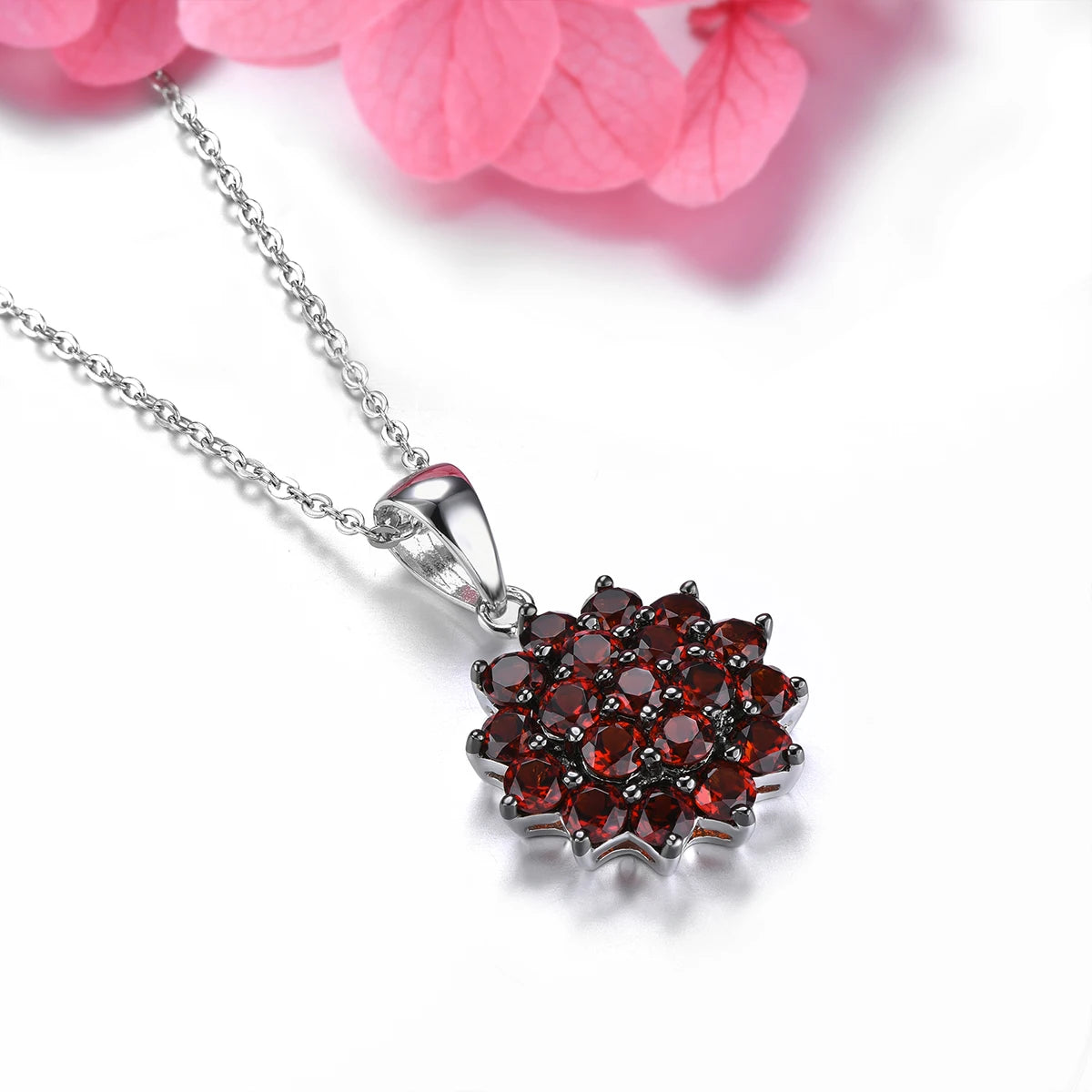 Natural Sterling Silver Pendant Necklace of Garnet Birthstone
