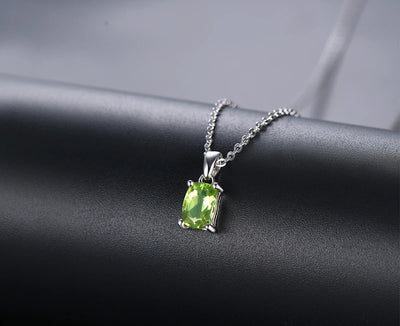 925 Silver Cushion Shape Peridot Pendant Necklace