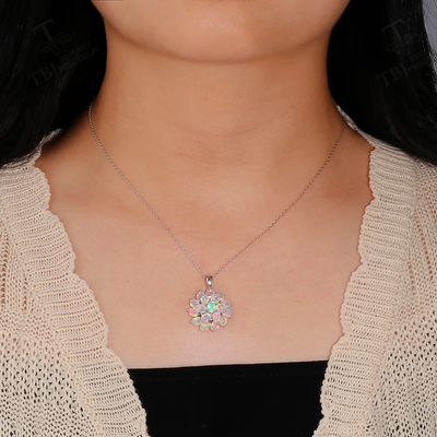 Luxury 4.2ct opal pendant 45cm necklace Pure 925 Silver natural ethiopia gemstones fine jewelry for women anniversary party gift