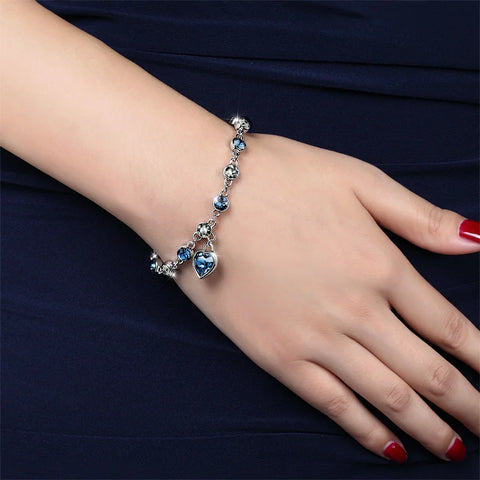 925 Sterling Silver Heart Bracelet with Blue Sapphire and Tanzanite
