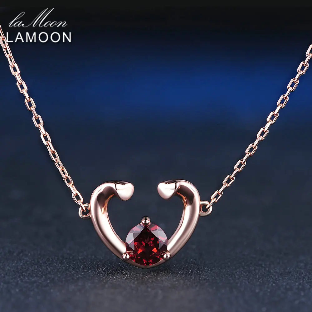 Natural Red Garnet Necklaces For Women Unique Sweet Heart Gemstone Pendant 925 Silver Rose Gold Vermeil Fine Jewelry Gift NI005