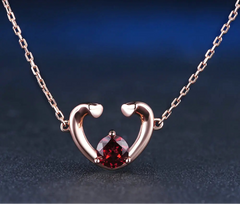 Natural Red Garnet Necklaces For Women Unique Sweet Heart Gemstone Pendant 925 Silver Rose Gold Vermeil Fine Jewelry Gift NI005