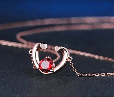 Unique Rose Gold Garnet Heart Necklace for Women