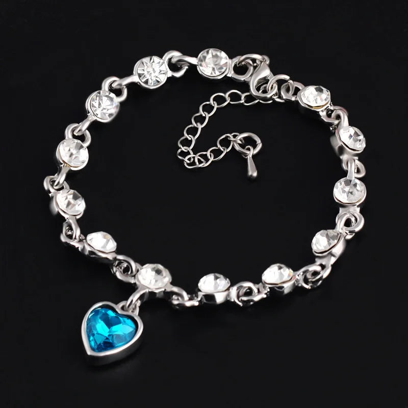 925 Sterling Silver Heart Bracelet with Blue Sapphire and Tanzanite
