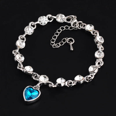 925 Sterling Silver Heart Bracelet with Blue Sapphire and Tanzanite