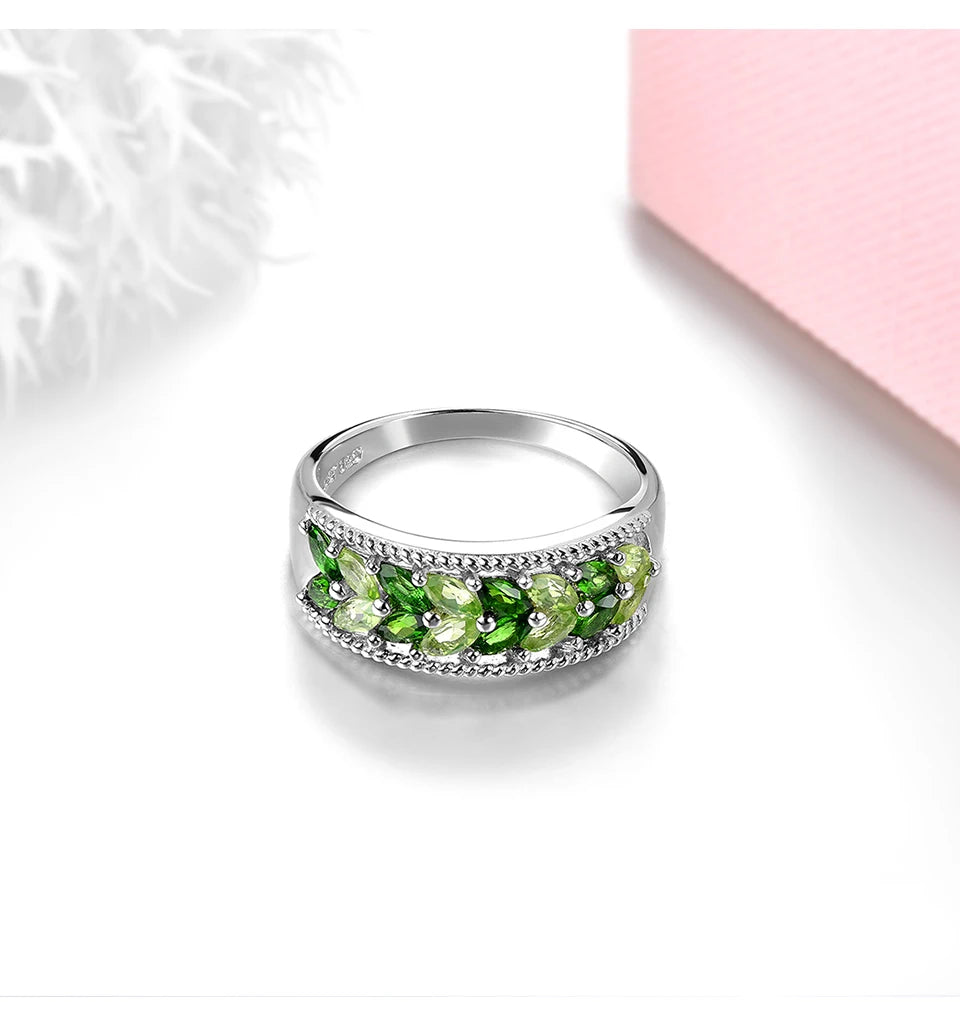 Natural Diopside and Peridot Silver Ring