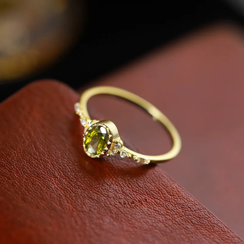 Retro 18K Gold Peridot Oval Geometric Couple Ring For Women 100% Original Sterling Silver S925 Valentine's Day Gift Jewelry