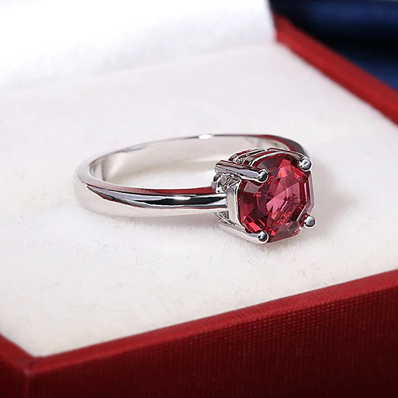 Classic Octagon Ring - Four Prong Garnet Birthstone Ring